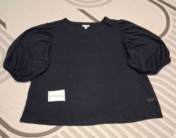 J. Jill Tops - J.jill womens xlarge blue blouse 100% linen puffer sleeve classic minimalist